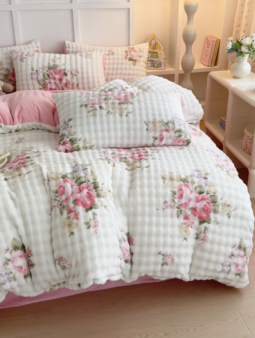 91家纺网 家纺一手货源 找家纺 金喜 2024新款牛奶绒印花泡泡四件套 泡泡牛奶绒-浅浅