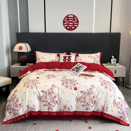 91家纺网 家纺一手货源 找家纺 （总）花愿 2025新款婚庆大版印花四件套