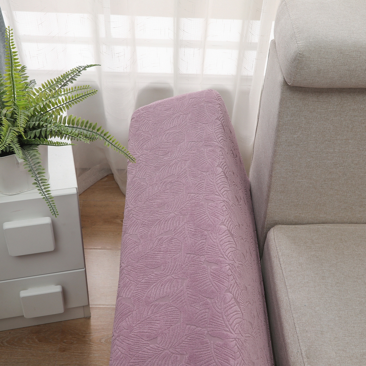 91家纺网 家纺一手货源 找家纺 千彤沙发垫 2024新款沙发扶手套-小树叶系列 小树叶-紫色