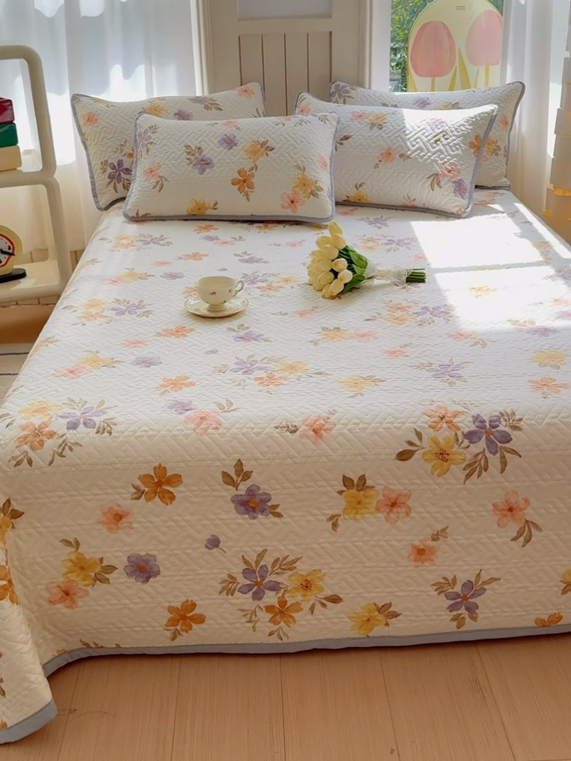 91家纺网 家纺一手货源 找家纺 芯元素 2024新款云纱棉床盖三件套 瑾年