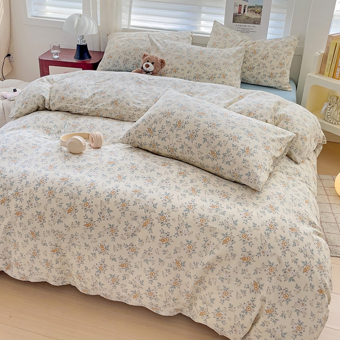 91家纺网 家纺一手货源 找家纺 卡普家居 2025新款法式全棉小香风碎花四件套-实景拍摄 花缇-米