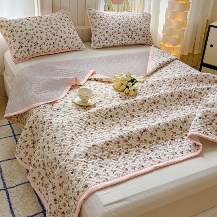 91家纺网 家纺一手货源 找家纺 芯元素 2024新款云纱棉床盖三件套 花海