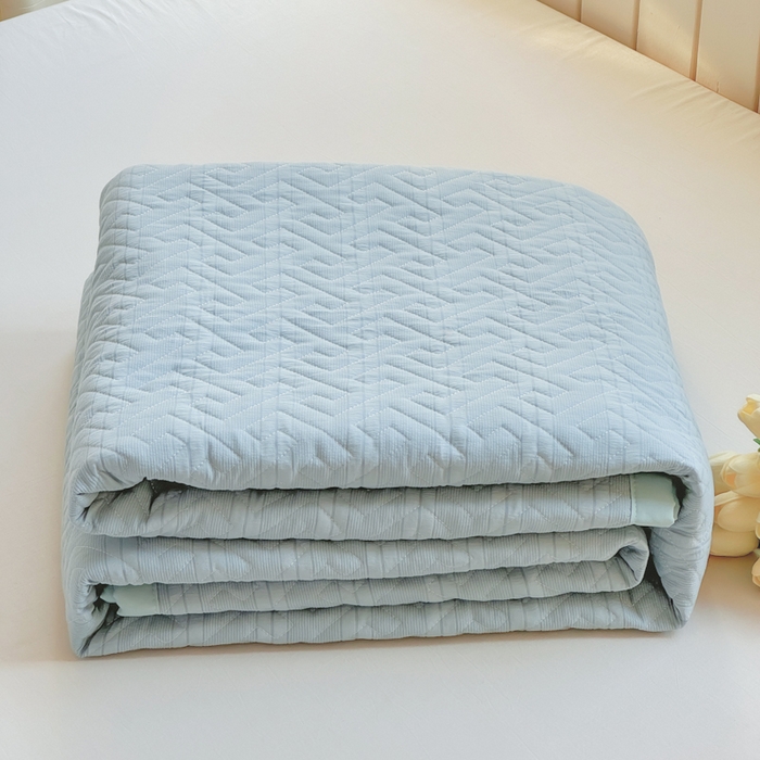 91家纺网 家纺一手货源 找家纺 芯元素 2024新款云纱棉床盖三件套 海盐蓝