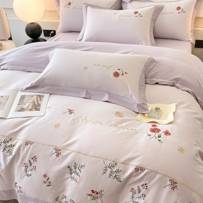 91家纺网 家纺一手货源 找家纺 遇见家居生活馆 2024新款A类全棉磨毛刺绣四件套-丽莎 丽莎-漫漫紫