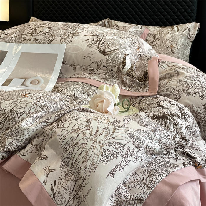 91家纺网 家纺一手货源 找家纺 安妮家居 2024新款A类全棉陶瓷数码印花四件套 艾米-粉