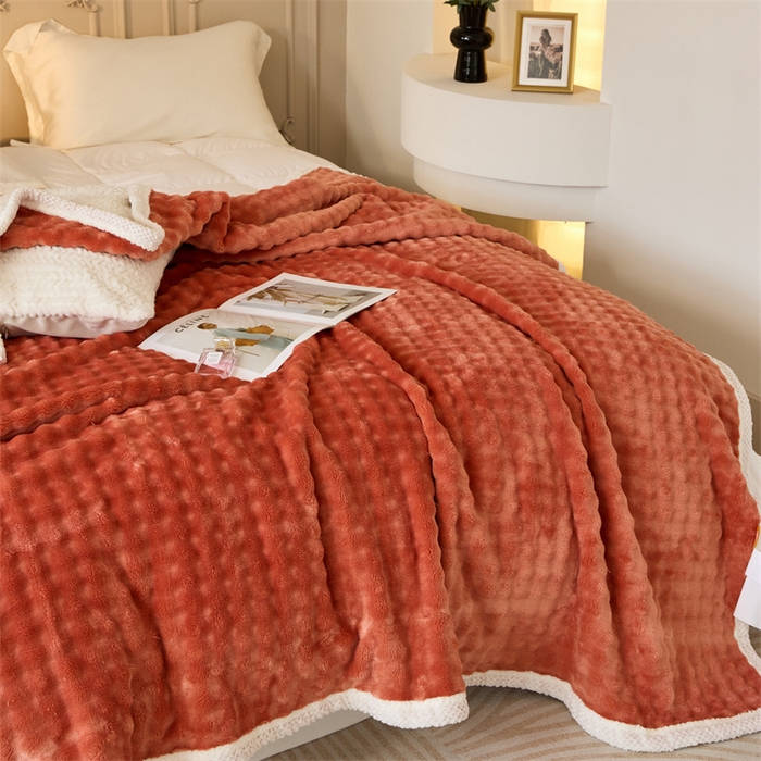 91家纺网 家纺一手货源 找家纺 金喜 2024新款牛奶绒泡泡毯子家用毛毯 牛奶绒泡泡毯-橘