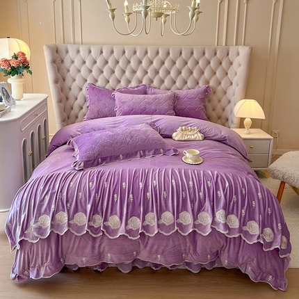 91家纺网 家纺一手货源 找家纺 （总）麒豆豆 2024新款宝宝绒床裙四件套-晨曦玫瑰