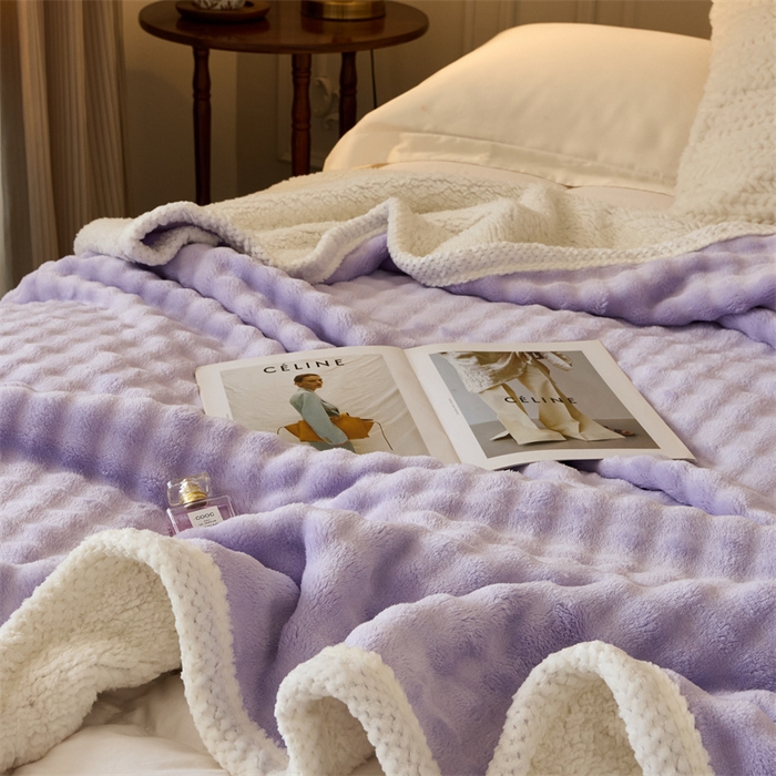 91家纺网 家纺一手货源 找家纺 金喜 2024新款牛奶绒泡泡毯子家用毛毯 牛奶绒泡泡毯-紫
