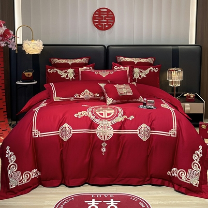 91家纺网 家纺一手货源 找家纺 （总）2025年新款中式亲肤加厚双面磨毛婚庆四件套刺绣多件套