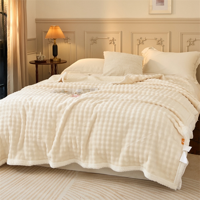 91家纺网 家纺一手货源 找家纺 金喜 2024新款牛奶绒泡泡毯子家用毛毯 牛奶绒泡泡毯-白