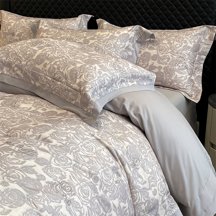 91家纺网 家纺一手货源 找家纺 安妮家居 2024新款A类全棉陶瓷数码印花四件套 玫瑰-灰