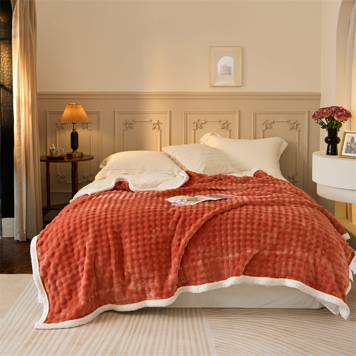91家纺网 家纺一手货源 找家纺 金喜 2024新款牛奶绒泡泡毯子家用毛毯 牛奶绒泡泡毯-橘