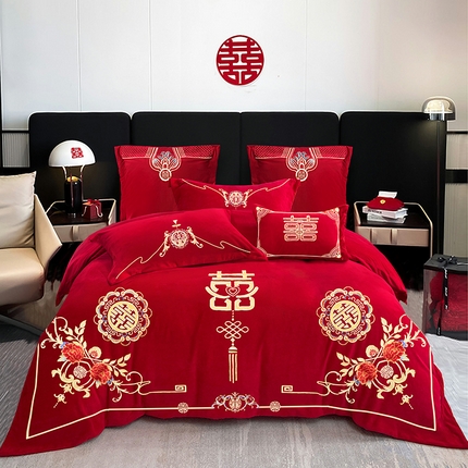 91家纺网 家纺一手货源 找家纺 （总）2025年新款宝宝绒牛奶绒刺绣套件婚庆四件套