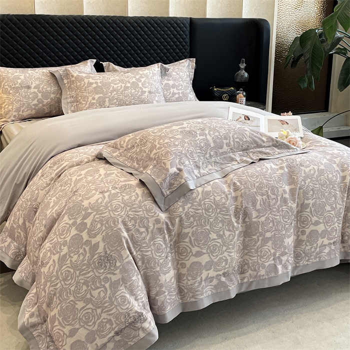 91家纺网 家纺一手货源 找家纺 安妮家居 2024新款A类全棉陶瓷数码印花四件套 玫瑰-灰