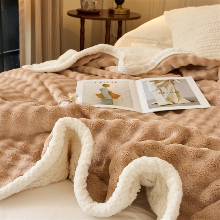91家纺网 家纺一手货源 找家纺 金喜 2024新款牛奶绒泡泡毯子家用毛毯 牛奶绒泡泡毯-咖
