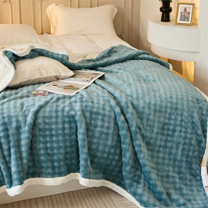 91家纺网 家纺一手货源 找家纺 金喜 2024新款牛奶绒泡泡毯子家用毛毯 牛奶绒泡泡毯-蓝