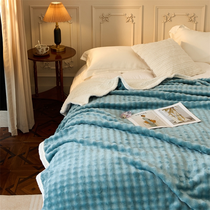 91家纺网 家纺一手货源 找家纺 金喜 2024新款牛奶绒泡泡毯子家用毛毯 牛奶绒泡泡毯-蓝