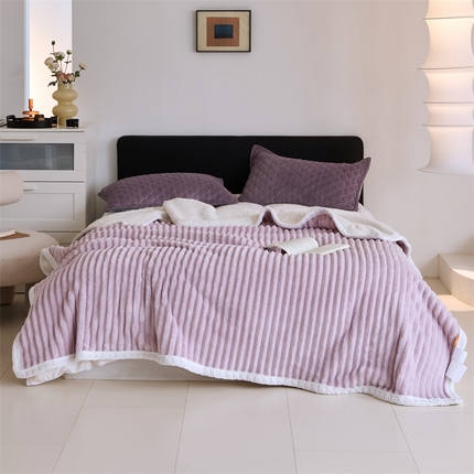 （总）金喜 2024新款立体抽条提花双面绒毯多用途毛毯办公室午睡毯家用毛毯被 