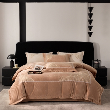 榻尚家居 2024新款绣花加厚婴肤绒四件套--秋语 秋语 棕