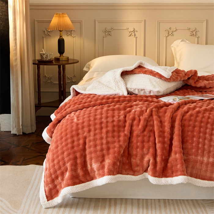91家纺网 家纺一手货源 找家纺 金喜 2024新款牛奶绒泡泡毯子家用毛毯 牛奶绒泡泡毯-橘