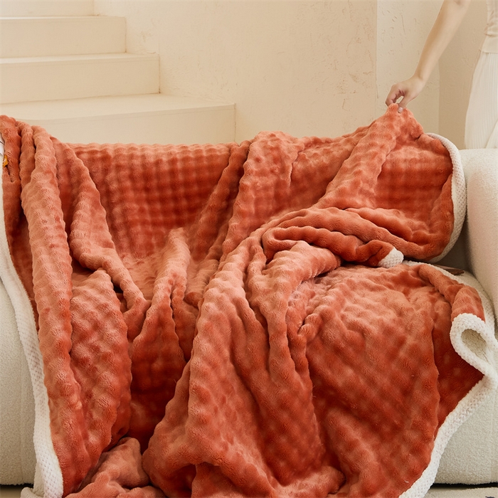 91家纺网 家纺一手货源 找家纺 金喜 2024新款牛奶绒泡泡毯子家用毛毯 牛奶绒泡泡毯-橘