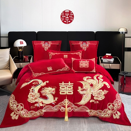 91家纺网 家纺一手货源 找家纺 （总）2025年新款宝宝绒牛奶绒刺绣套件婚庆四件套