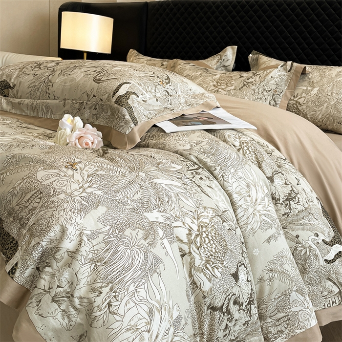 91家纺网 家纺一手货源 找家纺 安妮家居 2024新款A类全棉陶瓷数码印花四件套 艾米-咖