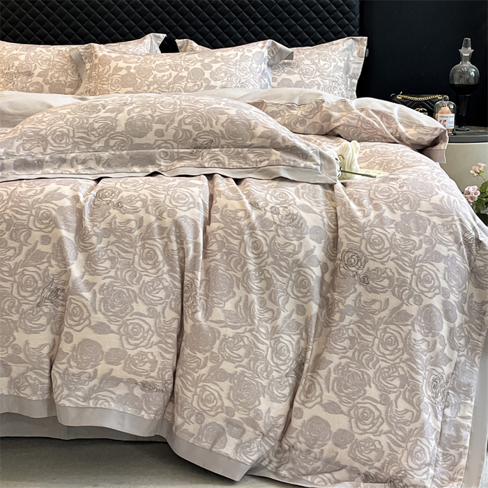 91家纺网 家纺一手货源 找家纺 安妮家居 2024新款A类全棉陶瓷数码印花四件套 玫瑰-灰