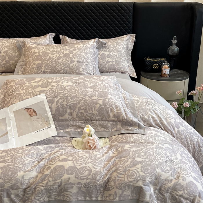 91家纺网 家纺一手货源 找家纺 安妮家居 2024新款A类全棉陶瓷数码印花四件套 玫瑰-灰
