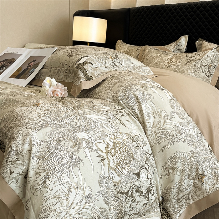 91家纺网 家纺一手货源 找家纺 安妮家居 2024新款A类全棉陶瓷数码印花四件套 艾米-咖