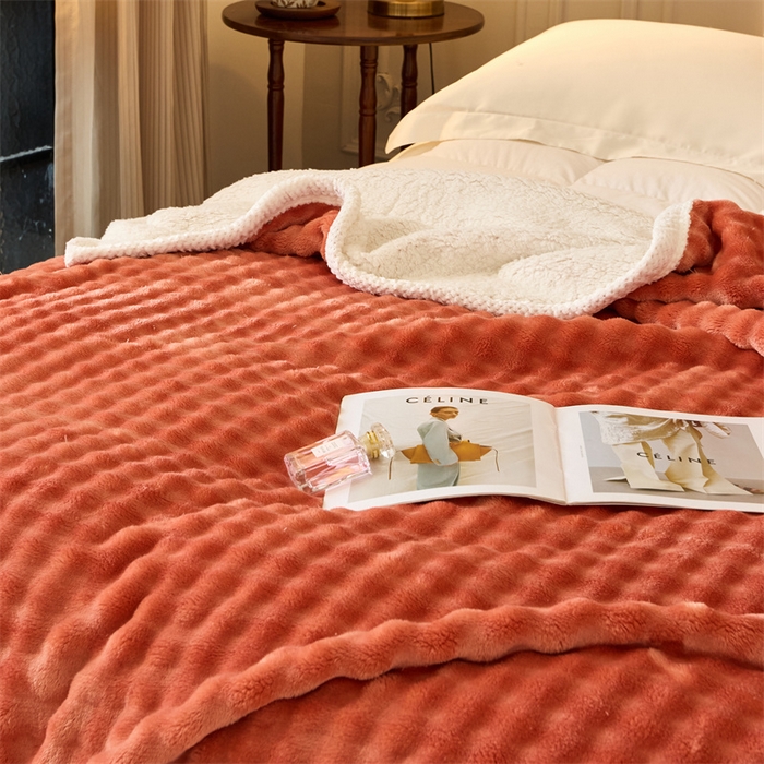 91家纺网 家纺一手货源 找家纺 金喜 2024新款牛奶绒泡泡毯子家用毛毯 牛奶绒泡泡毯-橘
