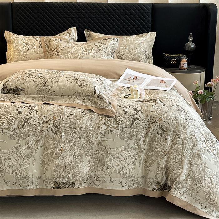 91家纺网 家纺一手货源 找家纺 安妮家居 2024新款A类全棉陶瓷数码印花四件套 艾米-咖