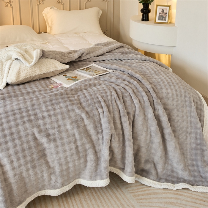 91家纺网 家纺一手货源 找家纺 （总）金喜 2024新款牛奶绒泡泡毯子家用毛毯午睡盖毯牛奶绒亲肤双人毛毯被 