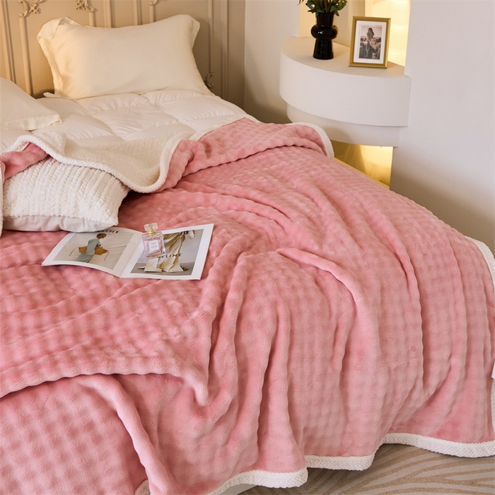 91家纺网 家纺一手货源 找家纺 金喜 2024新款牛奶绒泡泡毯子家用毛毯 牛奶绒泡泡毯-粉