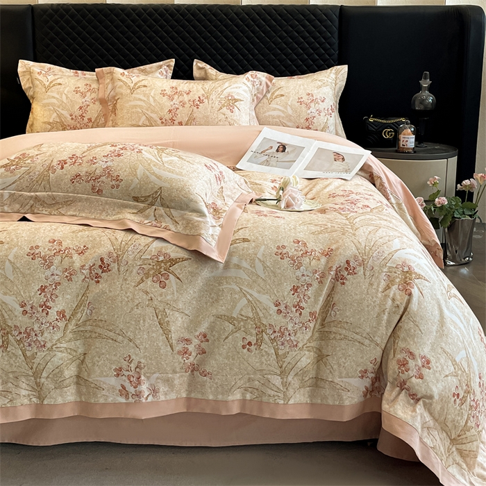 91家纺网 家纺一手货源 找家纺 安妮家居 2024新款A类全棉陶瓷数码印花四件套 艾米-桔