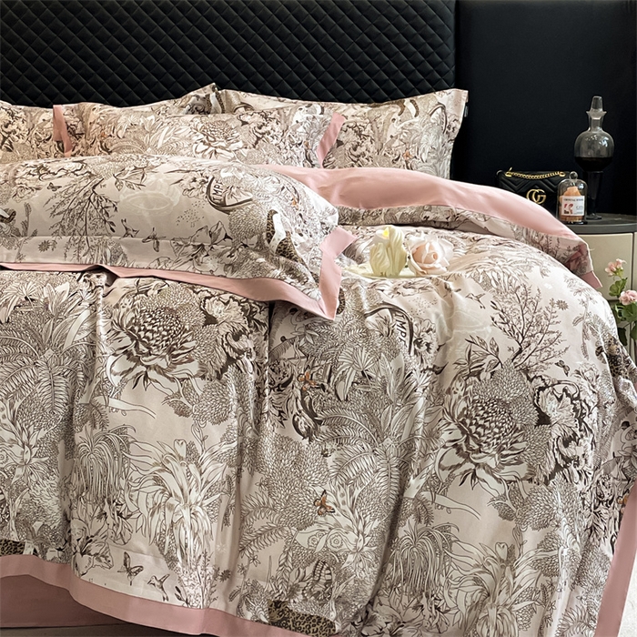 91家纺网 家纺一手货源 找家纺 安妮家居 2024新款A类全棉陶瓷数码印花四件套 艾米-粉