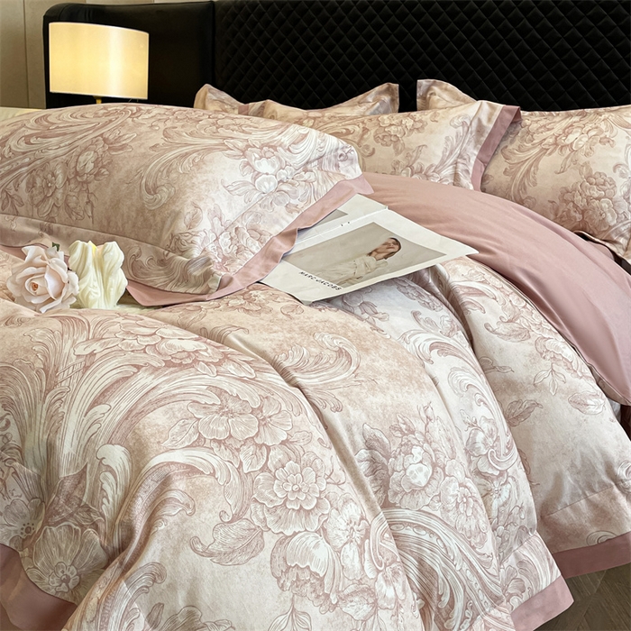 91家纺网 家纺一手货源 找家纺 安妮家居 2024新款A类全棉陶瓷数码印花四件套 和风-粉