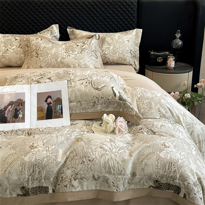 91家纺网 家纺一手货源 找家纺 安妮家居 2024新款A类全棉陶瓷数码印花四件套 艾米-咖