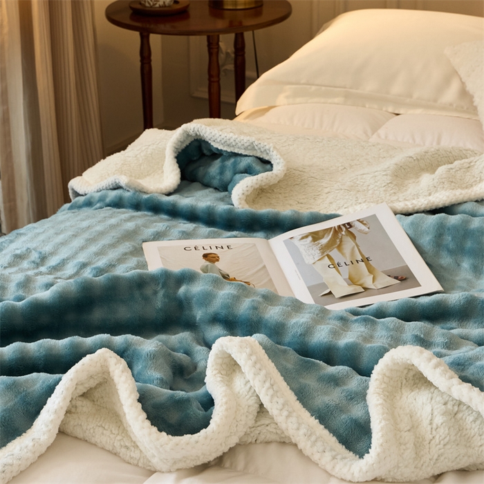 91家纺网 家纺一手货源 找家纺 金喜 2024新款牛奶绒泡泡毯子家用毛毯 牛奶绒泡泡毯-蓝