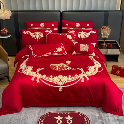 91家纺网 家纺一手货源 找家纺 （总）2025年新款中式亲肤加厚双面磨毛婚庆四件套刺绣多件套