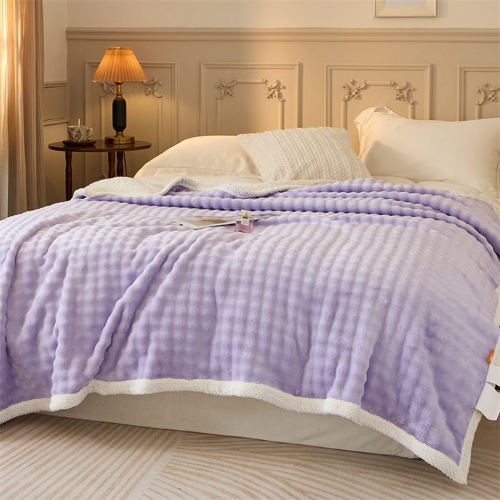 91家纺网 家纺一手货源 找家纺 金喜 2024新款牛奶绒泡泡毯子家用毛毯 牛奶绒泡泡毯-紫