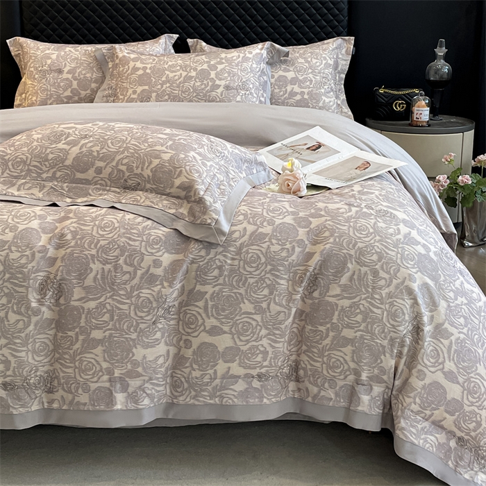 91家纺网 家纺一手货源 找家纺 安妮家居 2024新款A类全棉陶瓷数码印花四件套 玫瑰-灰