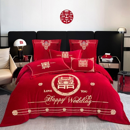 91家纺网 家纺一手货源 找家纺 （总）2025年新款宝宝绒牛奶绒刺绣套件婚庆四件套