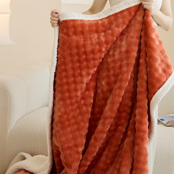 91家纺网 家纺一手货源 找家纺 金喜 2024新款牛奶绒泡泡毯子家用毛毯 牛奶绒泡泡毯-橘