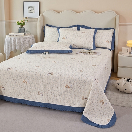 91家纺网 家纺一手货源 找家纺 （总）莎果家纺 2024新款法式小花边砂洗床盖三件套四件套（填充棉花）