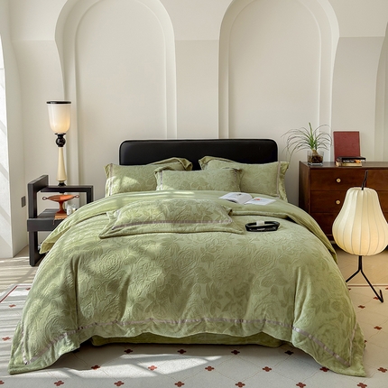 家居1号家纺 2024新款230克牛奶绒四件套-花梦情缘 花梦情缘-草绿