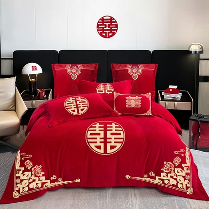 91家纺网 家纺一手货源 找家纺 （总）2025年新款宝宝绒牛奶绒刺绣套件婚庆四件套