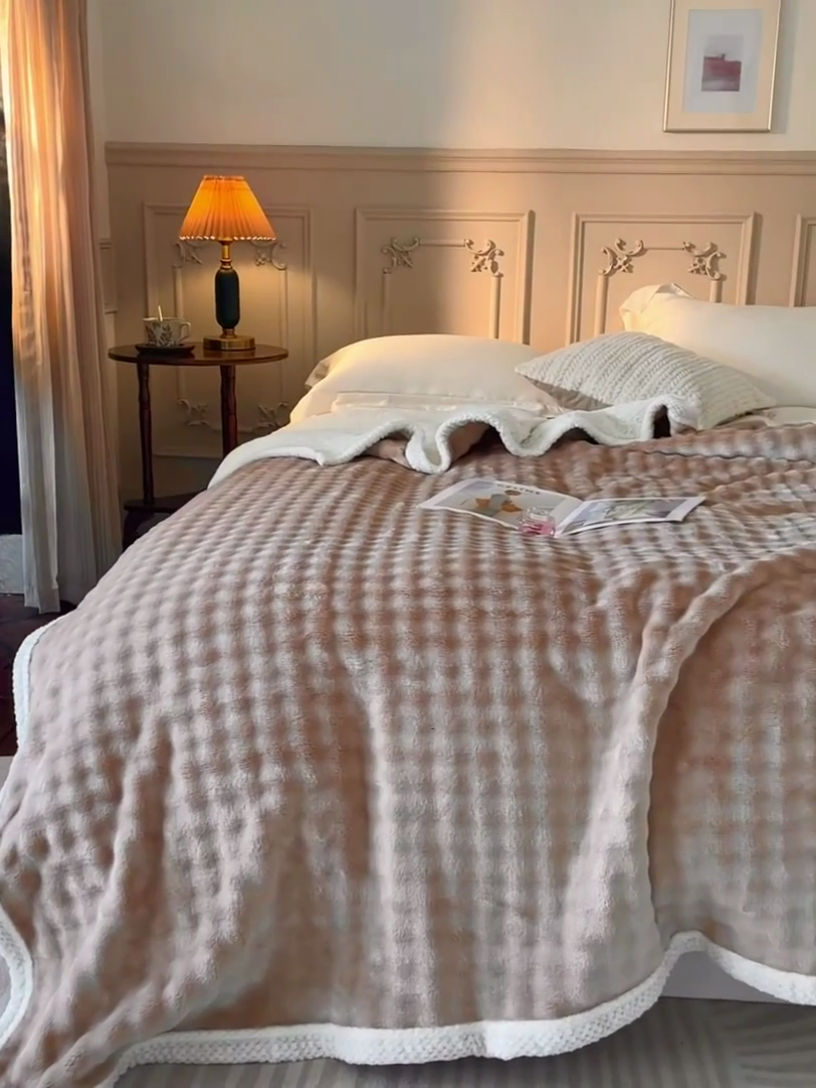 91家纺网 家纺一手货源 找家纺 金喜 2024新款牛奶绒泡泡毯子家用毛毯 牛奶绒泡泡毯-咖