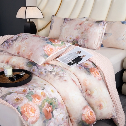 91家纺网 家纺一手货源 找家纺 缔锦家纺 2024新款5D数码印花豆豆被被子被芯 莫奈花园