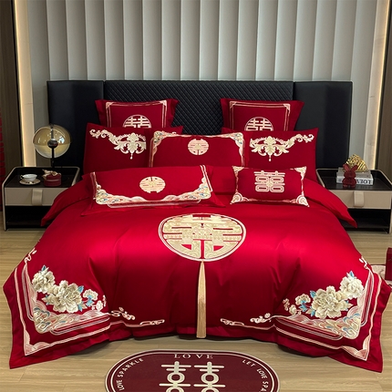 91家纺网 家纺一手货源 找家纺 （总）2025年新款中式亲肤加厚双面磨毛婚庆四件套刺绣多件套